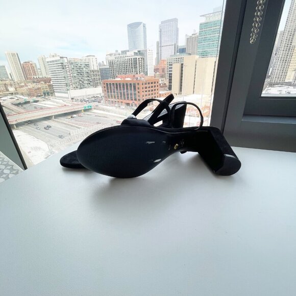 New Stuart Weitzman Nearlybare Portia Pearly Black Suede Sandals Size 10.5 - Picture 5 of 5